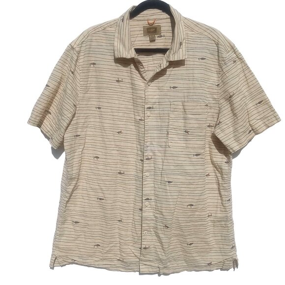 Foundry Men's Shirt XLT Beige Fishing Lure Print Short Sleeve Button-Up Shirt - Picture 1 of 6